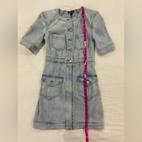 Express Light Wash Denim Mini Dress Button Front Utility Style Size S - Picture 5 of 7